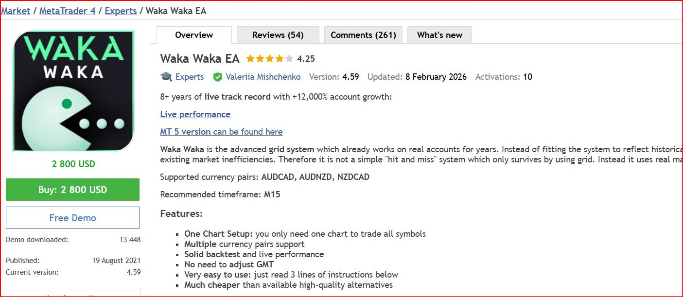 Waka Waka MT4 Forex Expert Advisor | Auto Trading Robot (Digital Download)