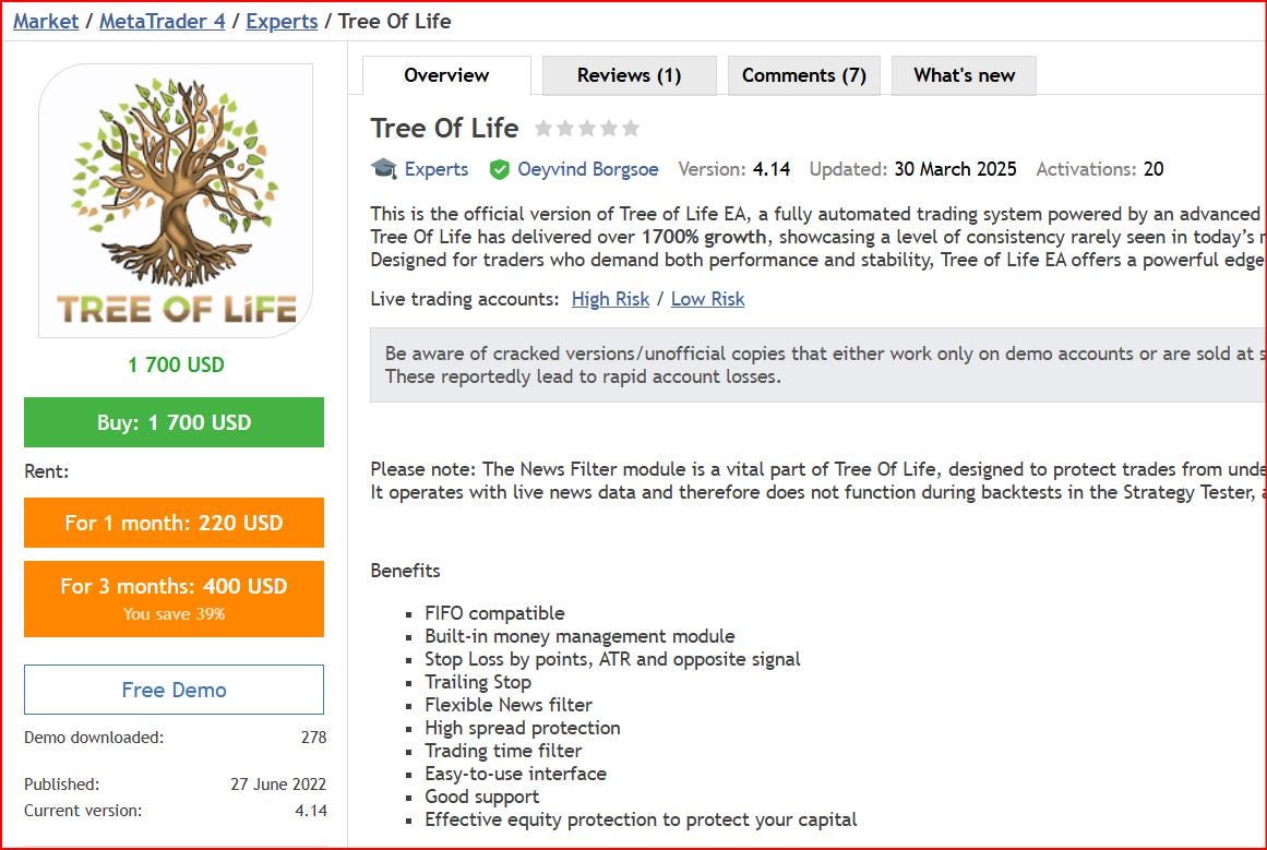 Tree of Life MT4 EA | Automated Forex Trading Robot | Gold & FX EA Digital Download