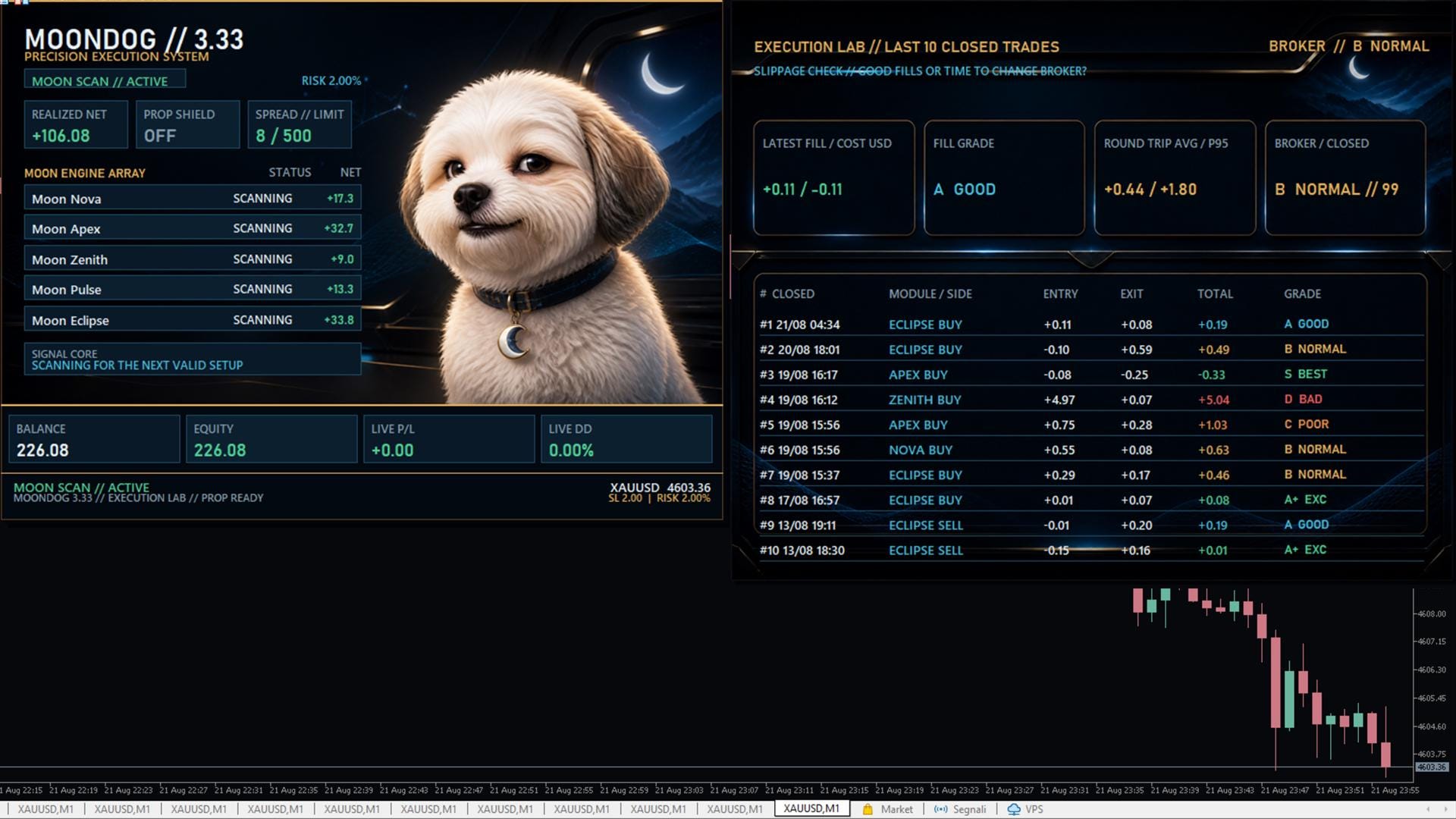 MoonDog MT5 EA  V3.38 | XAUUSD Breakout Robot Gold Trading| Instant Download